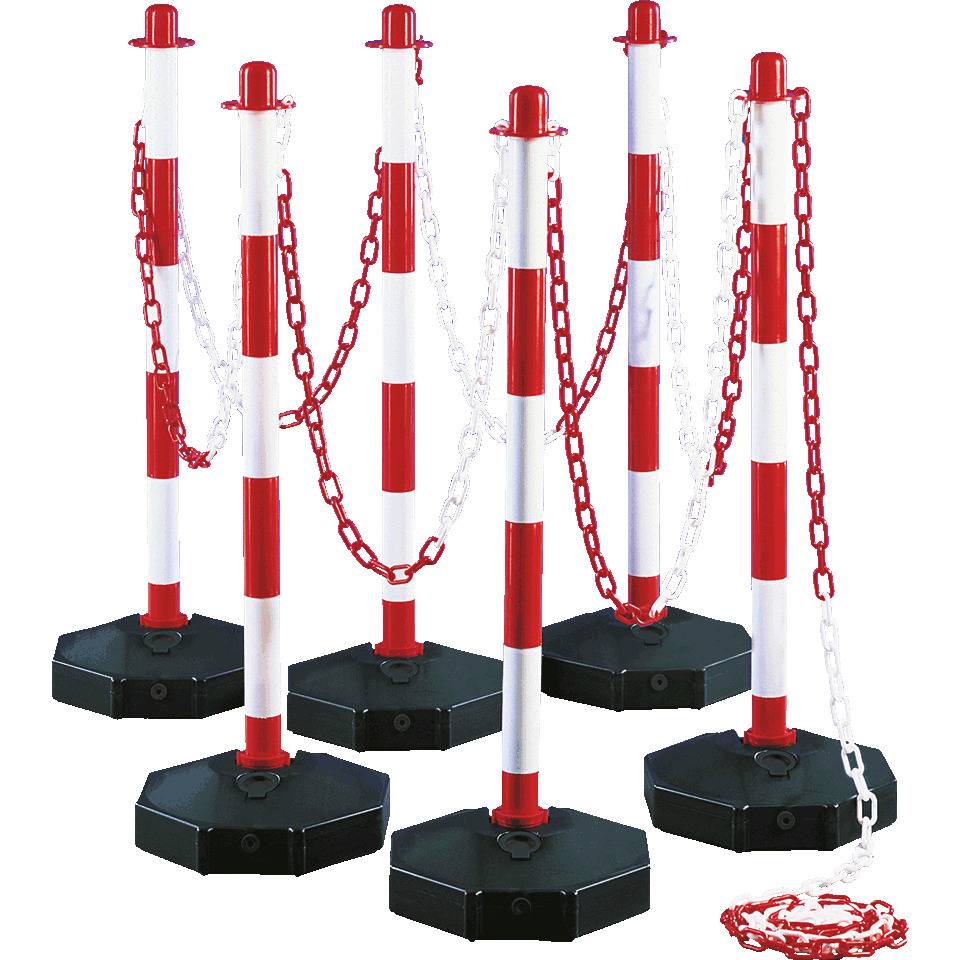 K.57 Klapppfostenset,befüllt,rot/weiß,uv-beständig,H 870mm,Fuß Ø300mm,6-tlg