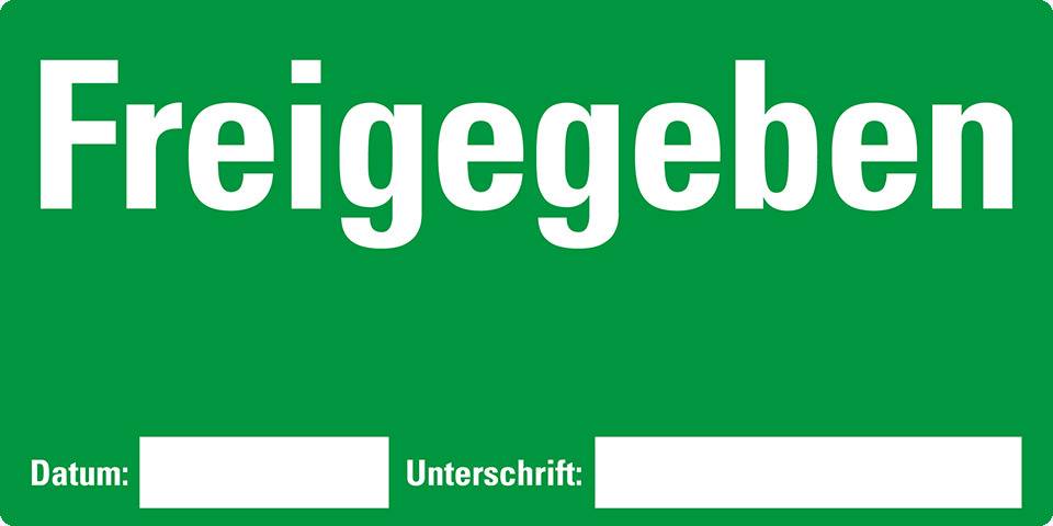 Etikett Freigegeben, beschriftbar, grün, Haftpapier, ablösbar, 148x74mm, 500/Rolle