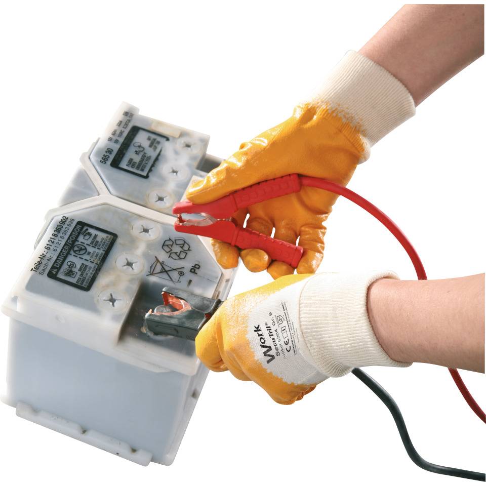 Work Schutzhandschuh SecuTril®, gelb, Baumwolltrikot, Nitril, Größe 9, EN 388, Kat. II