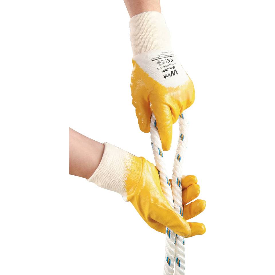 Work Schutzhandschuh SecuTril®, gelb, Baumwolltrikot, Nitril, Größe 9, EN 388, Kat. II