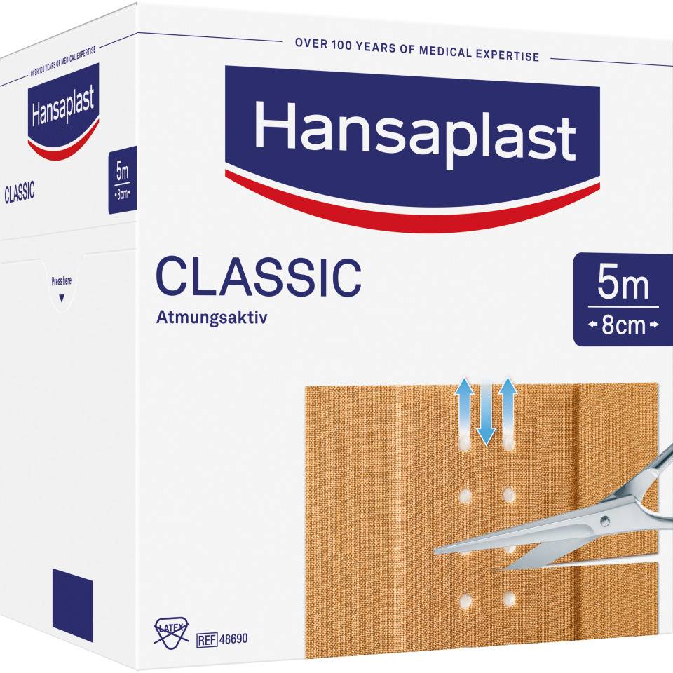 Hansaplast® Classic-Pflaster, luftdurchlässig, für normale Haut,8cm, 5m/Rolle