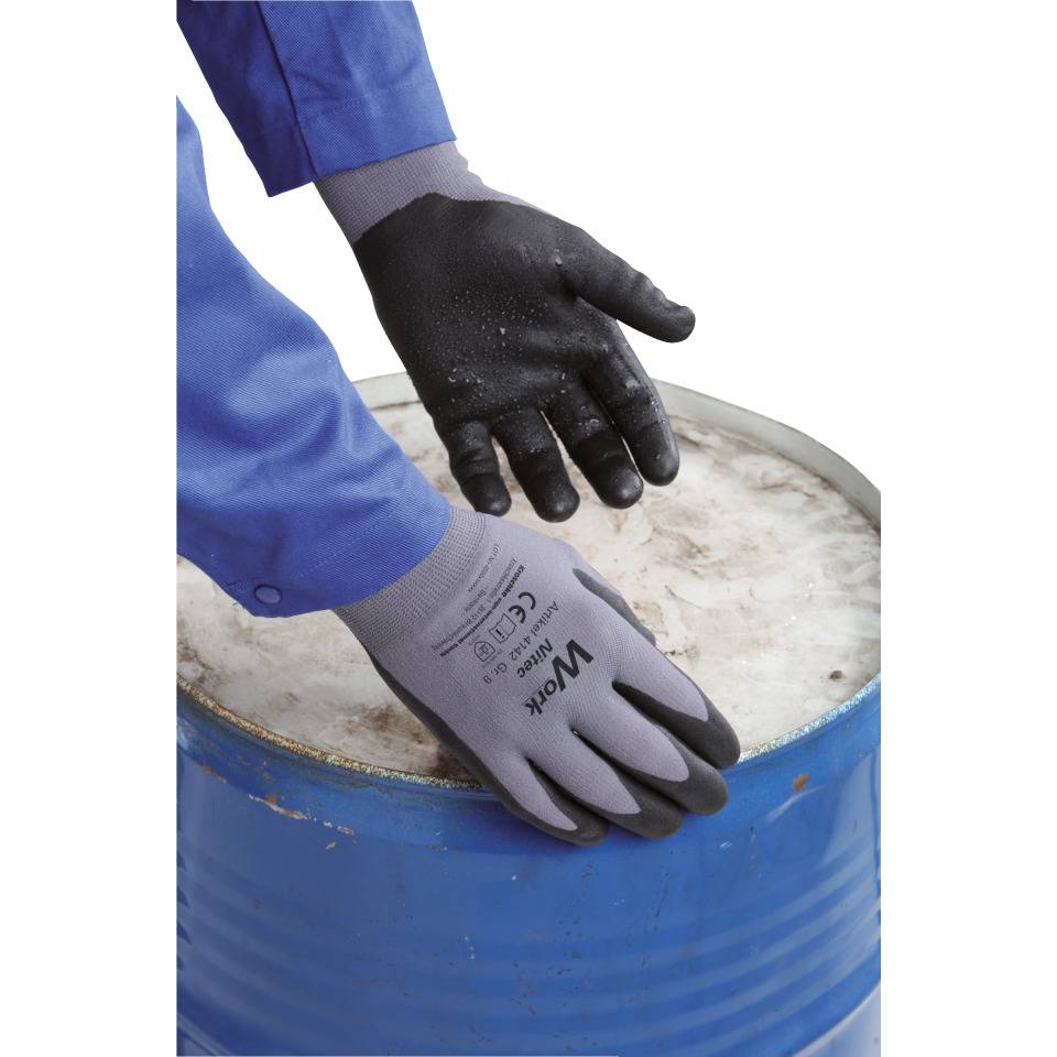 Work Schutzhandschuh Nitec, Spandex-Trikot, grau/schwarz, Größe 10, EN 388, EN ISO 21420, Kat. II