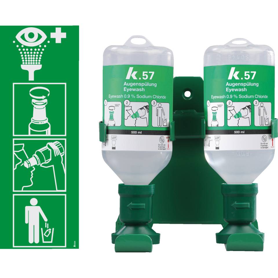 K.57 Augenspülstation mit Doppelhalterung, zur Wandmontage, 2x500ml/Flasche