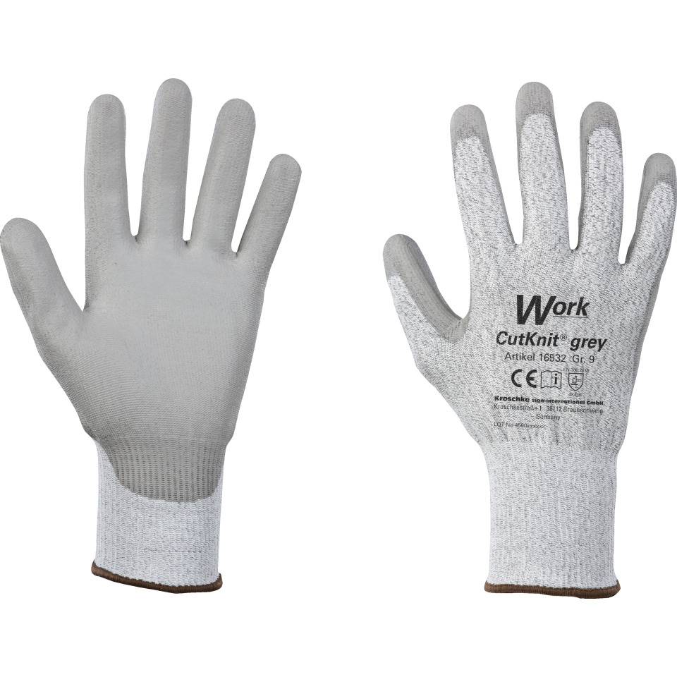 Work Schnittschutz-Handschuh CutKnit® grey, HPPE, PU-beschichtet, Größe 8, EN 388, Kat. II