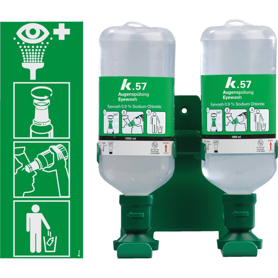 K.57 Augenspülstation mit Doppelhalterung, zur Wandmontage, 2x1000ml/Flasche