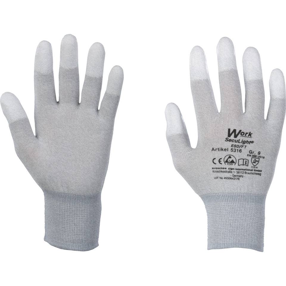 Work Schutzhandschuh SecuLight® ESD/FT, grau, Nylon-Carbon, PU, Größe 6, EN 388, Kat. II