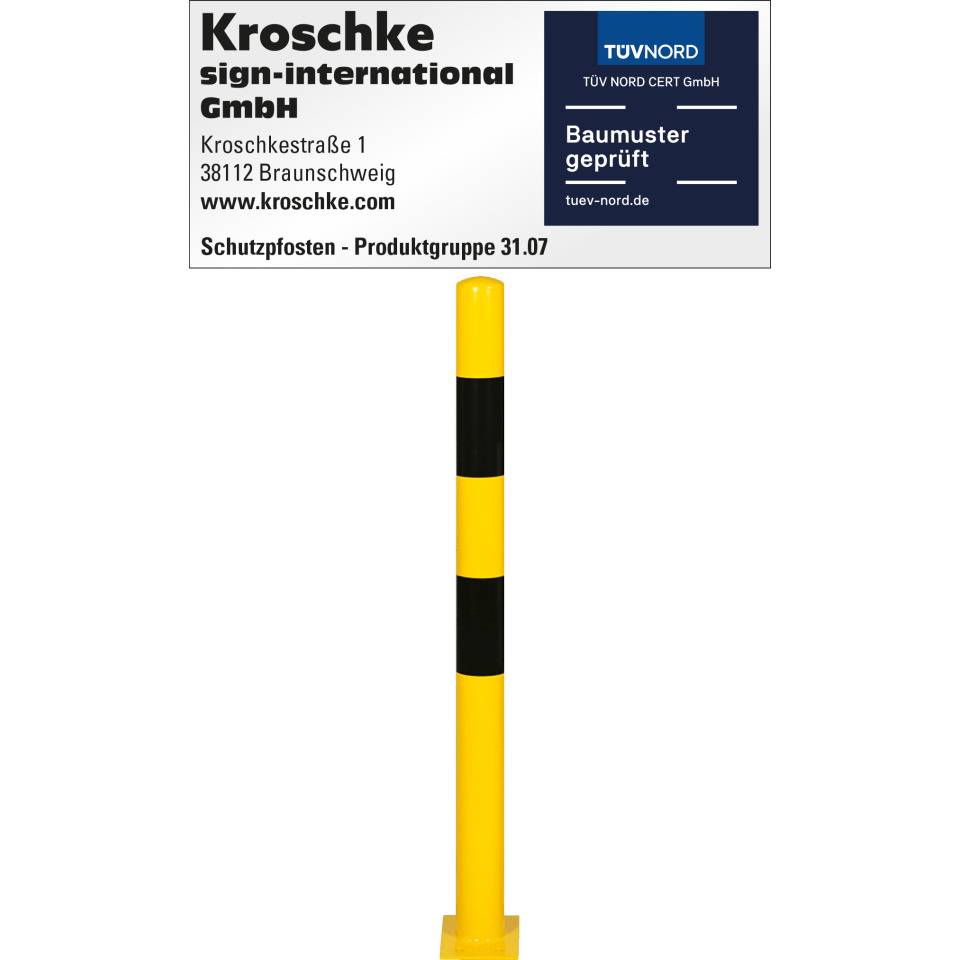 K.57 Schutzpfosten XL,z.dübeln,gelb/schwarz,Stahl,pulverbeschichtet,Ø76mm,1000mm