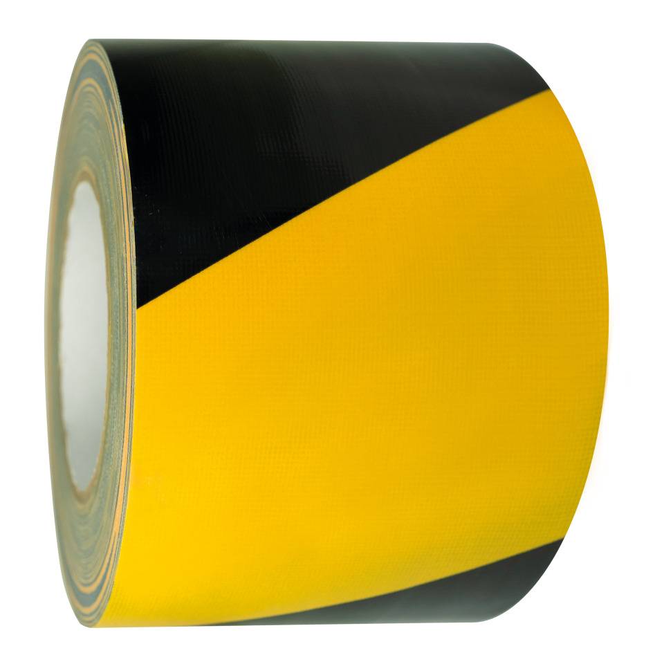 K.57 Warnmarkierungsband, linksweisend, gelb/schwarz, Gewebefolie, 100mm, 25m/Rolle