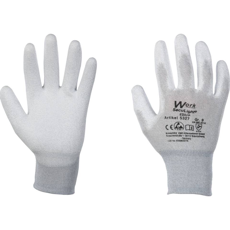 Work Schutzhandschuh SecuLight® ESD/P, grau, Nylon-Carbon, PU, Größe 8, EN 388, Kat. II