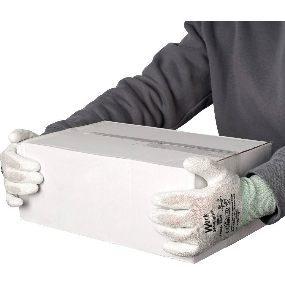 Work Schutzhandschuh SecuLight® ESD/P, grau, Nylon-Carbon, PU, Größe 8, EN 388, Kat. II