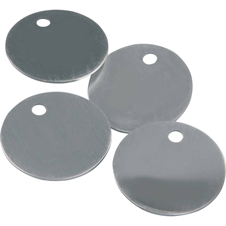 Kennzeichnungsmarken, blanko, mit Bohrung, glatt, Aluminium (1mm), Ø30mm, 100/VE