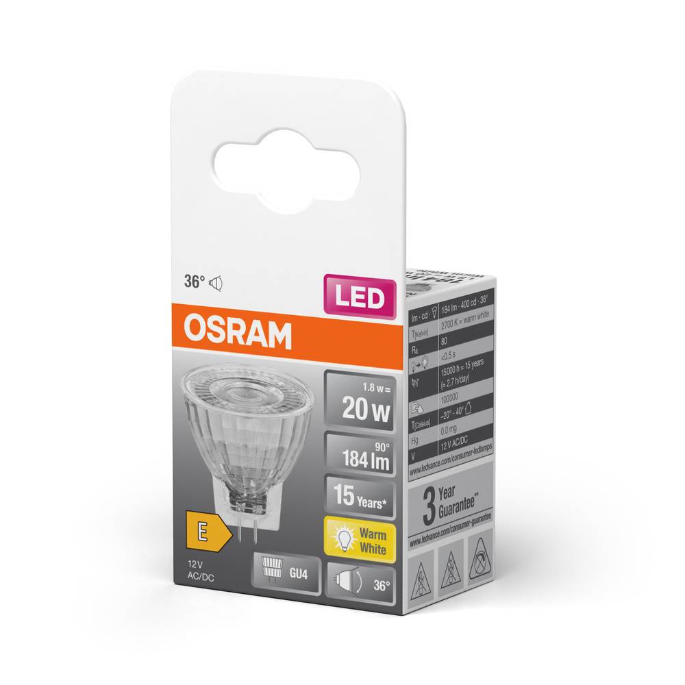 OSRAM 4058075433403 LED EEK E (A - G) GU4 Reflektor 1.8 W = 20 W Warmweiß (Ø x L) 35 mm x 38 mm 1 St.