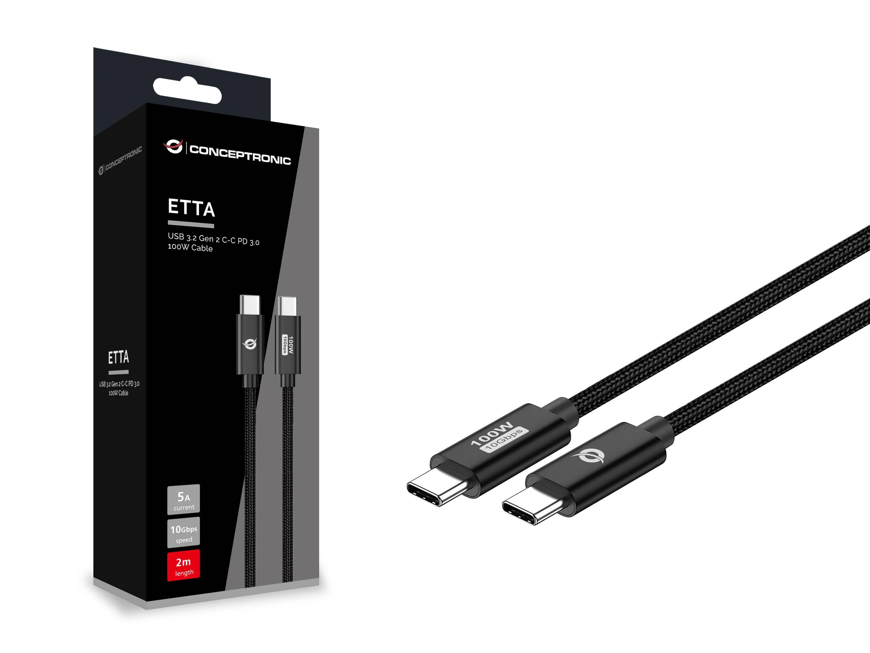 Conceptronic Kabel USB-C 3.0 -> C St/St 2.00m 5A 10Gbps sw - Kabel - Digital/Dat
