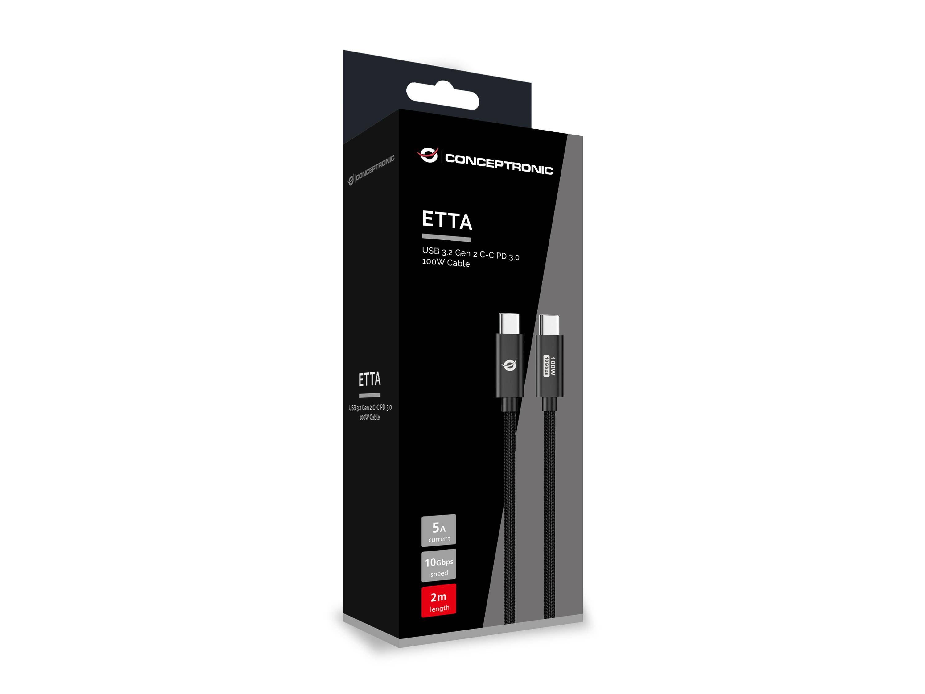 CONCEPTRONIC - Kabel USB-C 3.0 -> C St/St 2.00m 5A 10Gbps sw - Kabel - Digital/Daten
