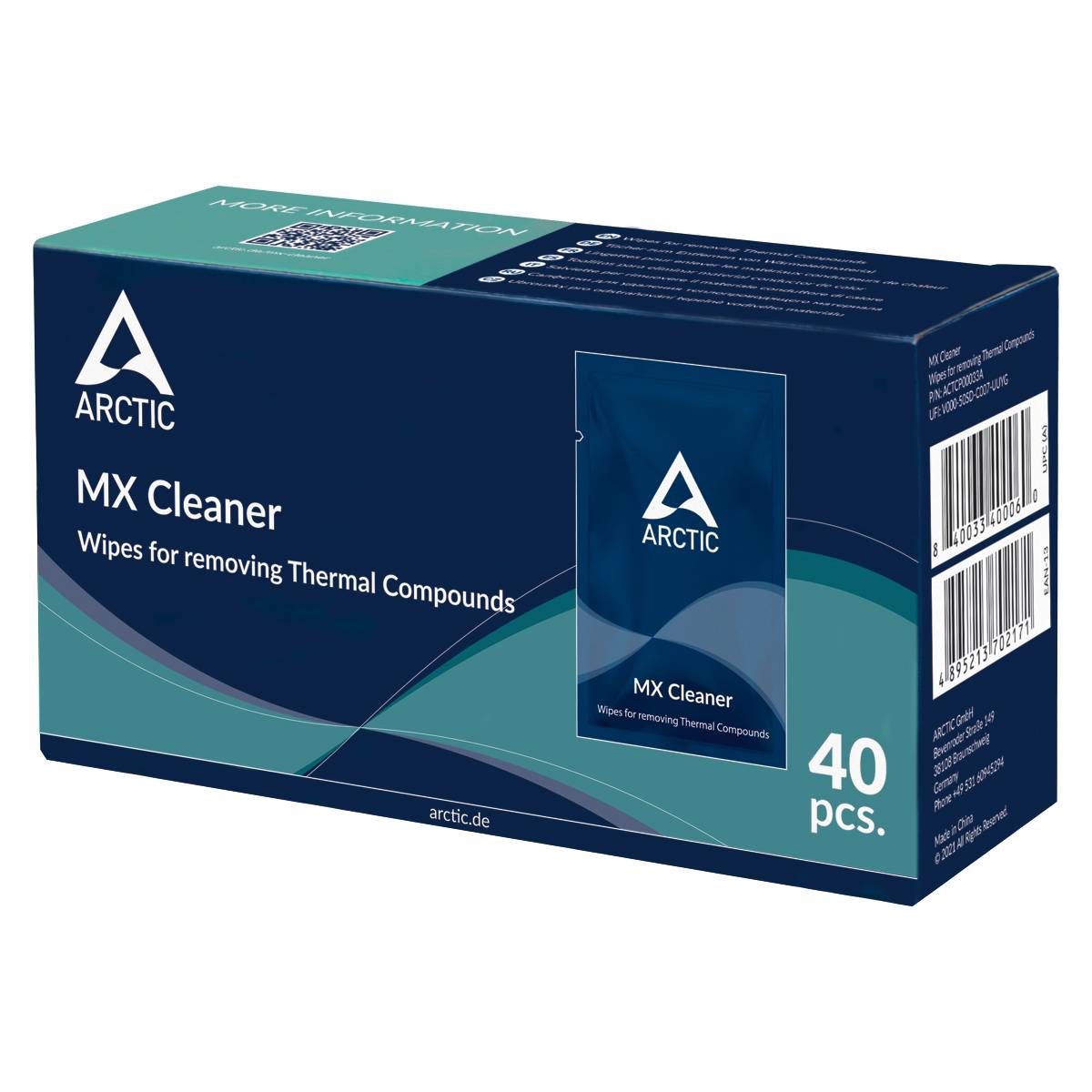 Arctic MX Cleaner - Reinigungstücher zum Entfernen von Wärmeleitpaste (40 Stück) - Thermischer Fettentferner - CPU - Kühlkörper - 40 Stück(e) -