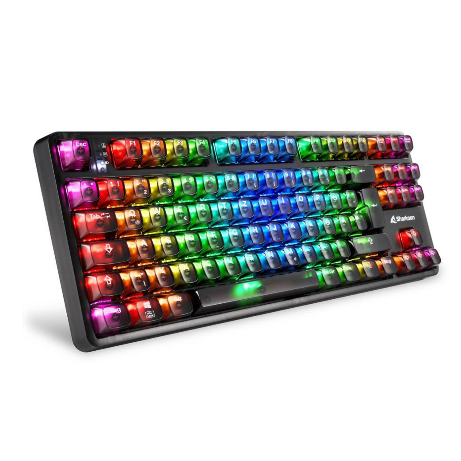 Sharkoon SGK70W, Tenkeyless (80 - 87 %), Verkabelt & Kabellos, USB, QWERTZ, RGB-LED, Schwarz