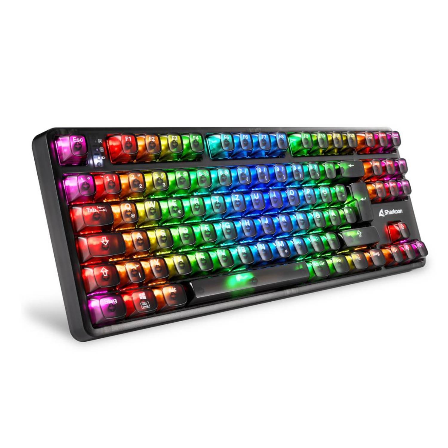 Sharkoon SGK70W, Tenkeyless (80 - 87 %), Verkabelt & Kabellos, USB, QWERTZ, RGB-LED, Schwarz
