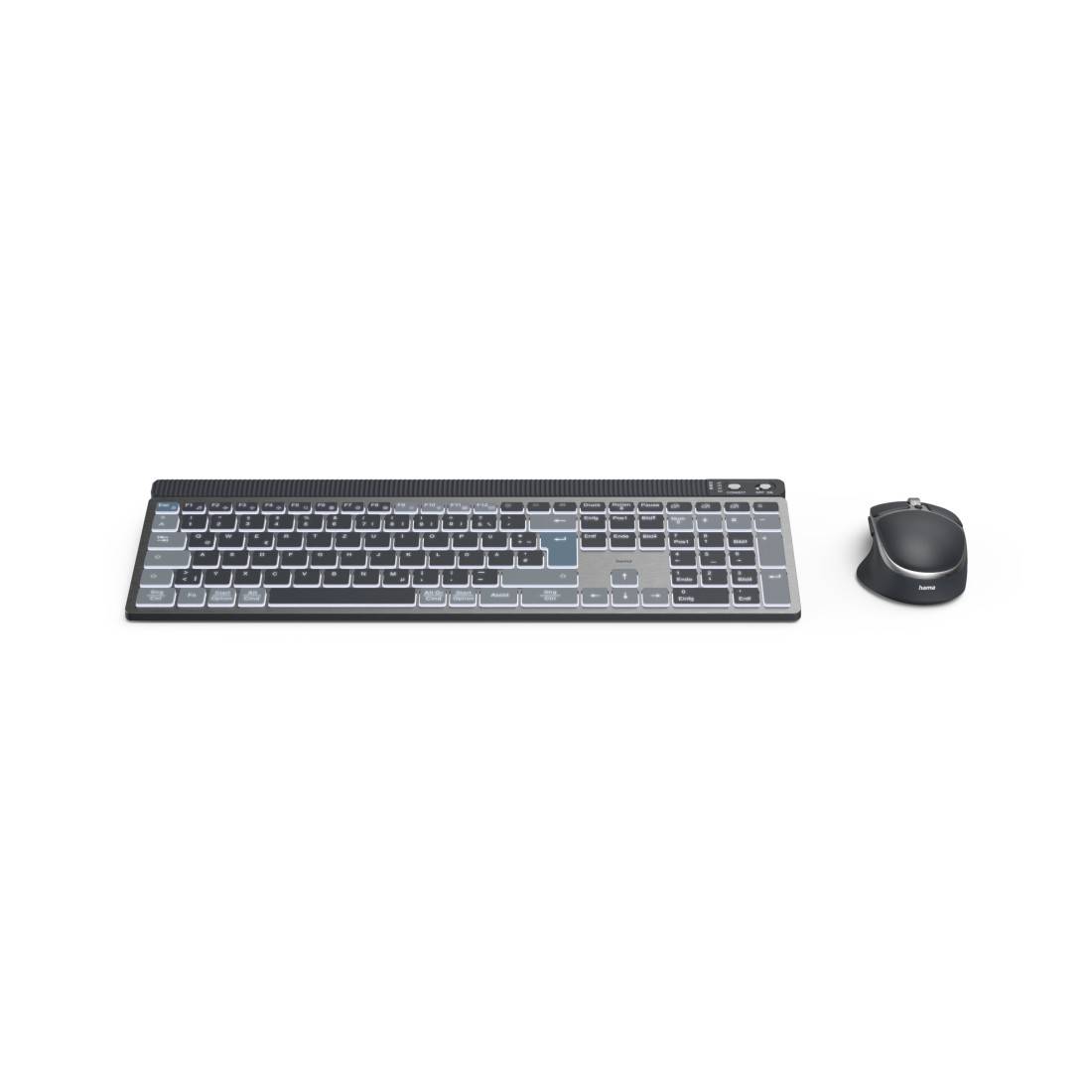 hama 00173069 Multi-Device-Tastatur-Maus-Set "WKM-750", kabellos, LED, Schwarz, QWERTZ DE