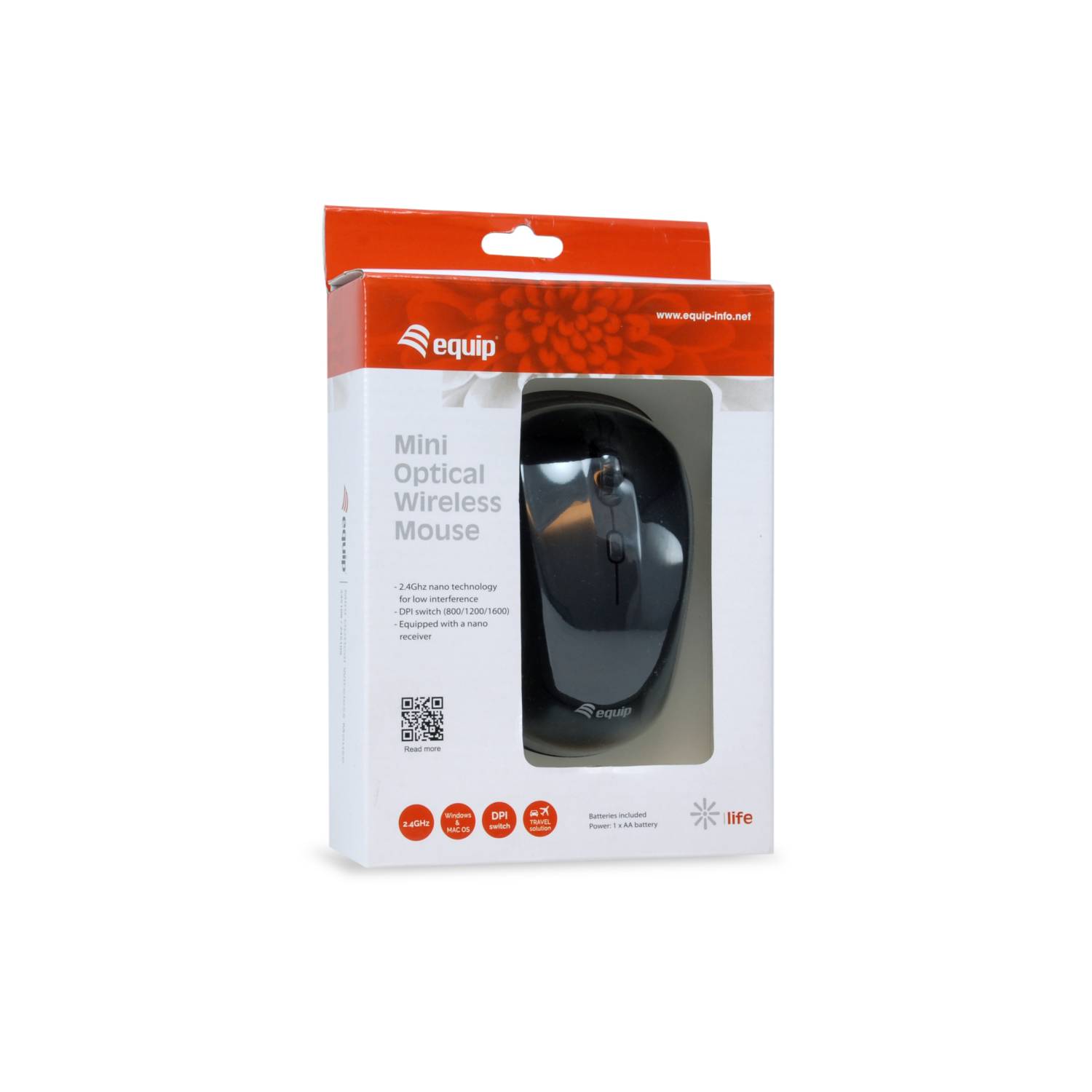 Equip Optische Mini Maus kabellos - Beidhändig - Optisch - RF Wireless - 1600 DPI - Schwarz
