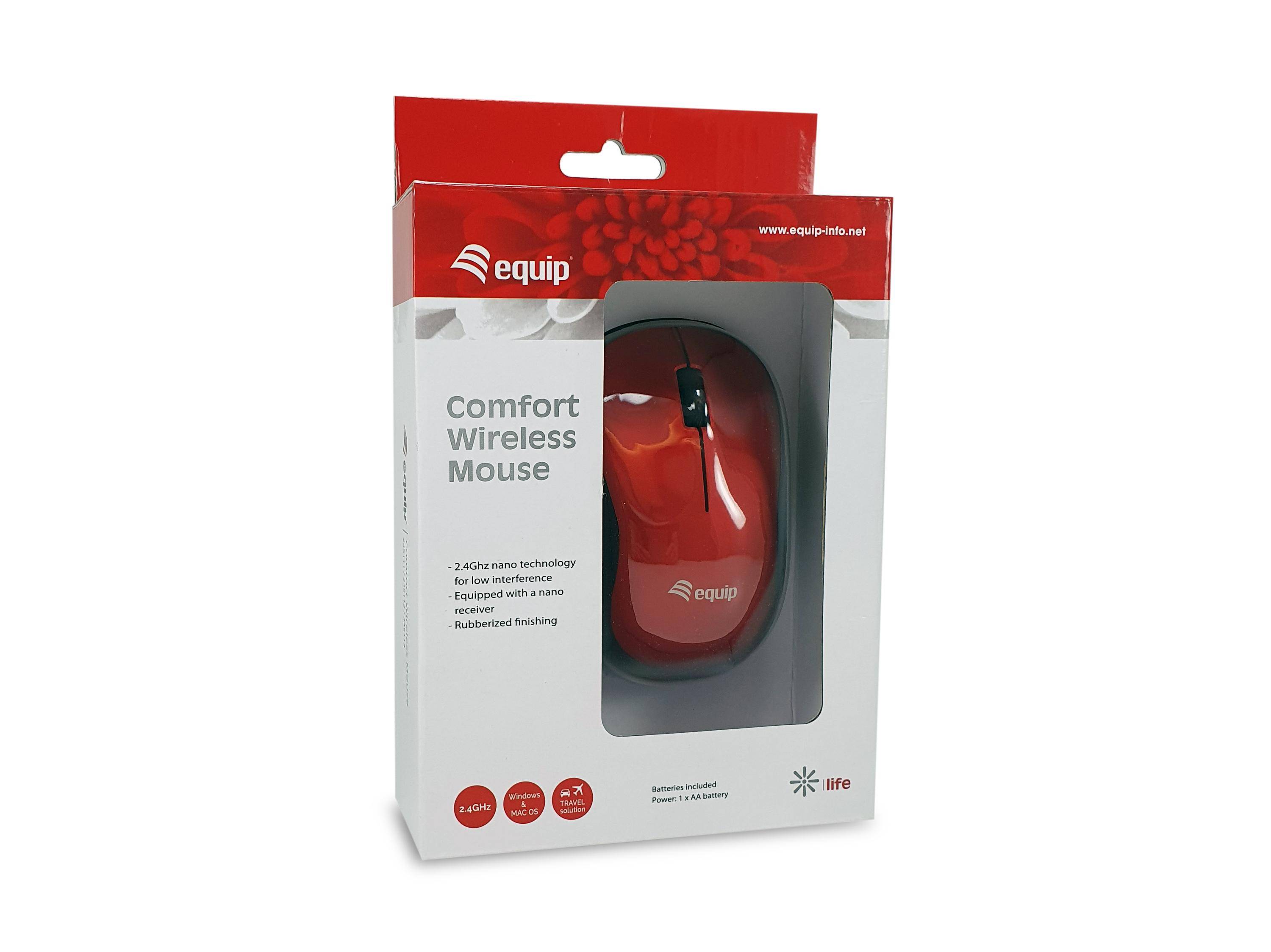 Equip Kabellose komfort-maus - Beidhändig - Optisch - RF Wireless - Rot