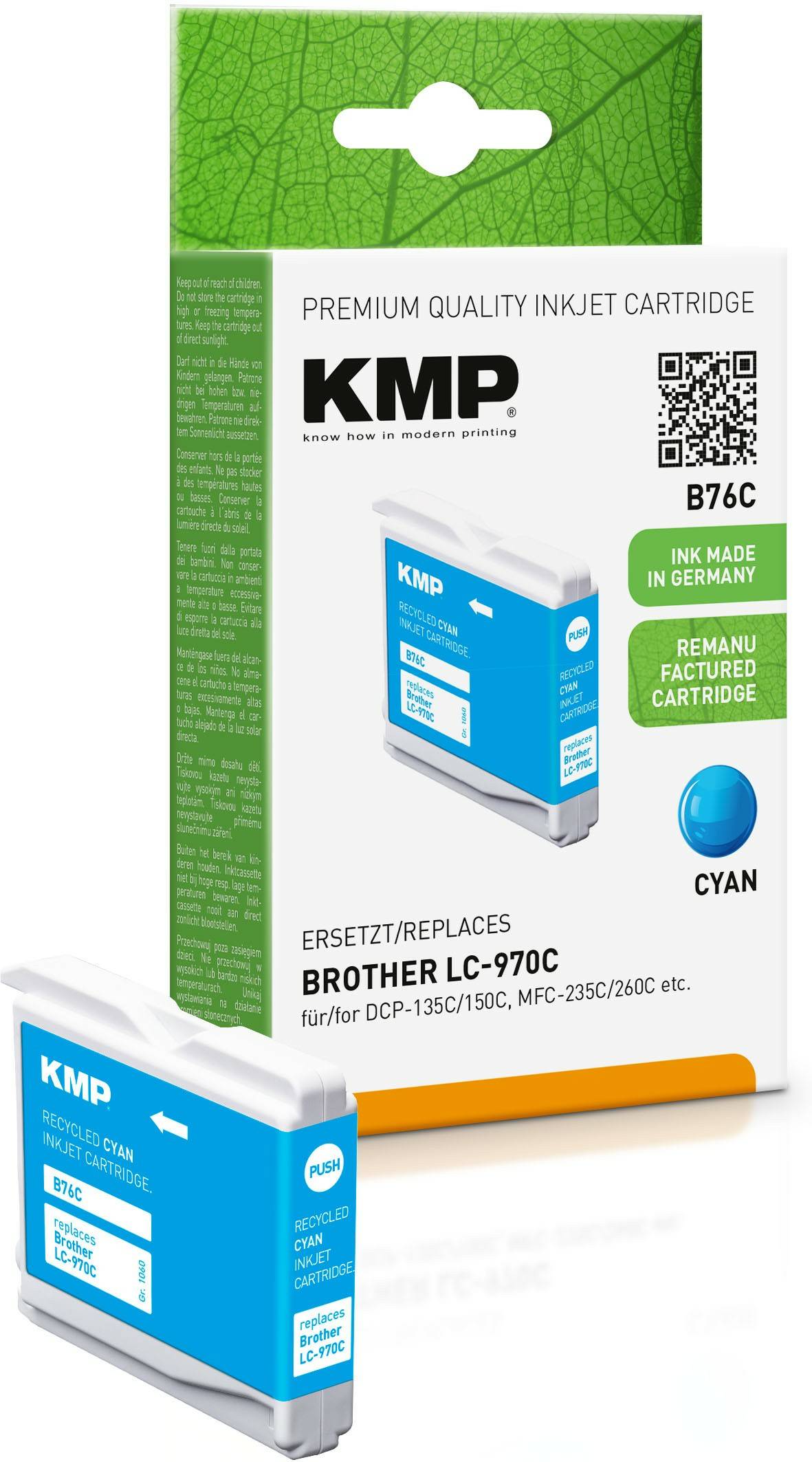 KMP B76C - 5.5 ml - Cyan - kompatibel - wiederaufbereitet - Tintenpatrone (Alternative zu: Brother LC970C)