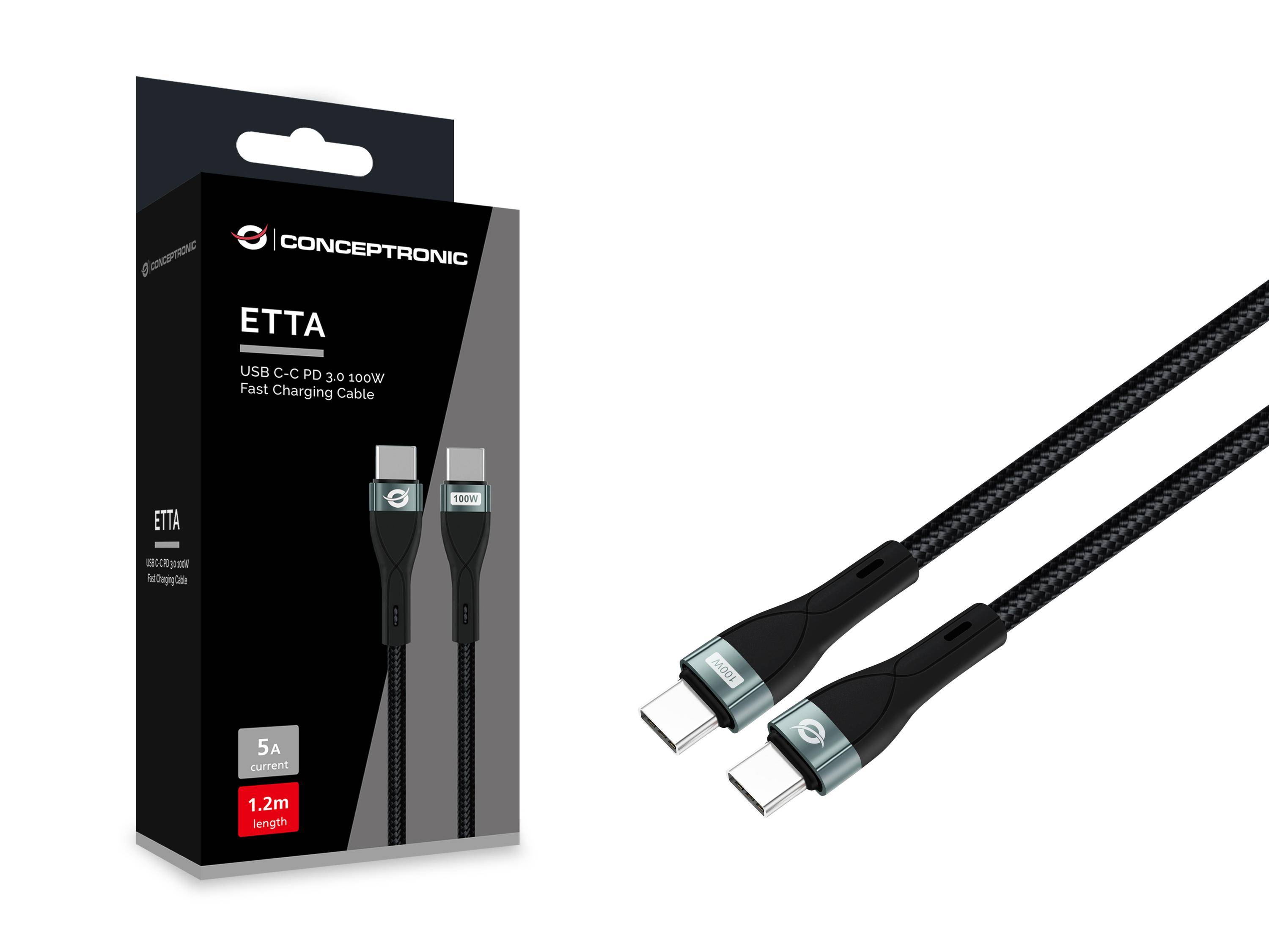 CONCEPTRONIC - Kabel USB-C 3.0 -> C St/St 1.20m 5A 480Mbps sw - Kabel - Digital/Daten