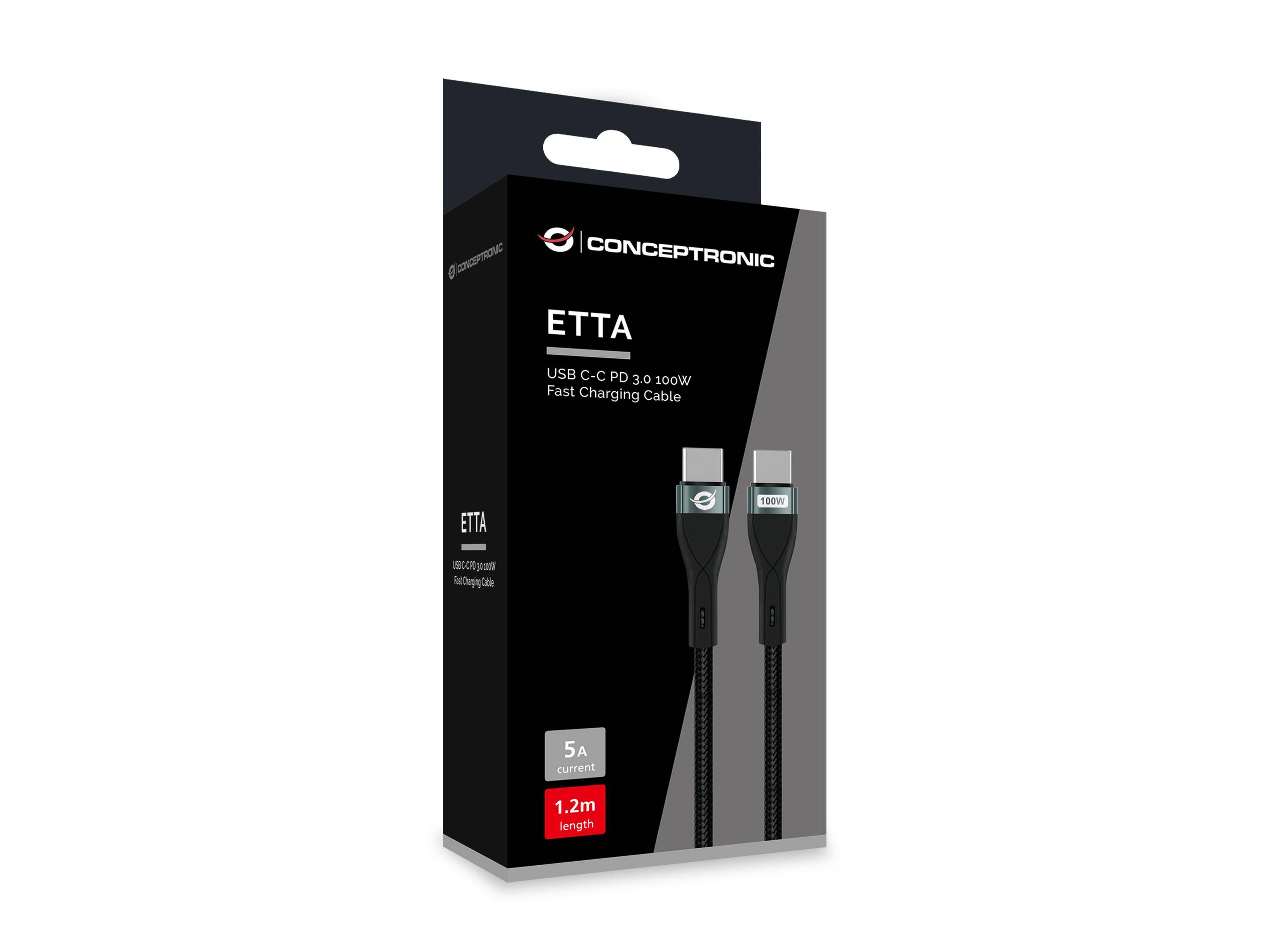 CONCEPTRONIC - Kabel USB-C 3.0 -> C St/St 1.20m 5A 480Mbps sw - Kabel - Digital/Daten