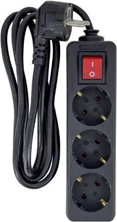 MicroConnect 3-way Schuko Power Strip on/off switch 5M, Black