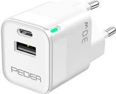 PEDEA Netzteil - dual, mini, travel, 100-240V - 30 watt - 3 A - Fast Charge, PD - 2 Ausgabeanschlussstellen (USB, USB-C)