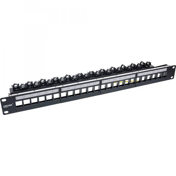InLine® Patchfeld 24-fach, Keystone Leerblech Patchpanel, 19", 1HE, schwarz