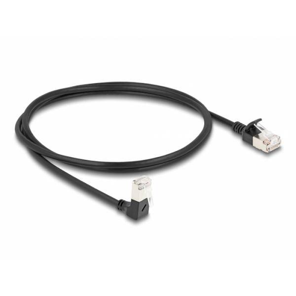 Delock RJ45 Netzwerkkabel Cat.6A S/FTP Slim 90° unten gewinkelt / gerade 1 m
