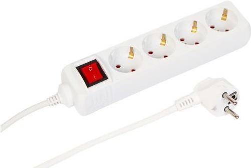 MICROCONNECT - 4-way Schuko Power Strip on/off switch 3M White - Steckdosenleiste