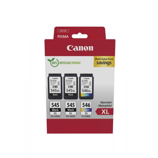 Canon PG-545XL x2 /CL-546XL Multi Pack - 3er-Pack - Hohe Ergiebigkeit - Schwarz, Farbe (Cyan, Magenta, Gelb)