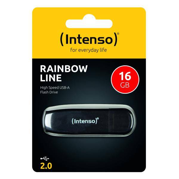 Intenso Rainbow Line Typ-A 16GB USB-Stick Schwarz Mit Schutzkappe, bis zu 28