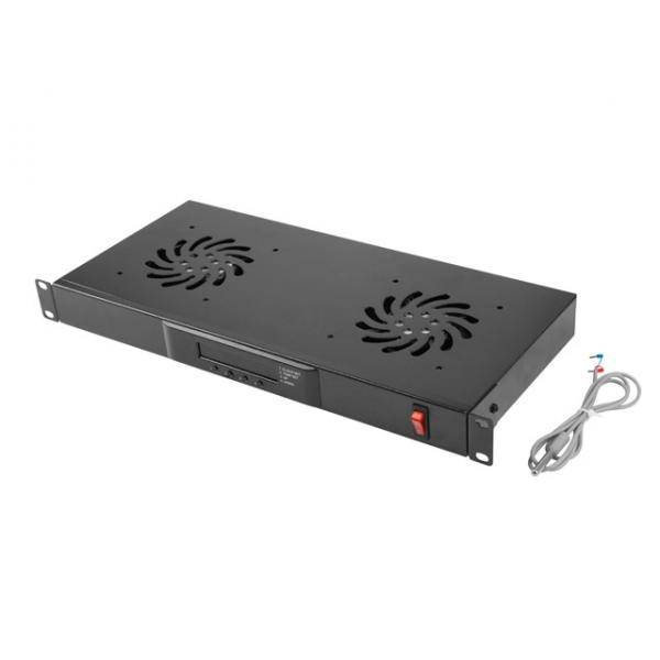 Rack-Gebläsepaneel - mit Thermostat, 2 Ventilatoren - 230 V - RAL 9004, Schwarz