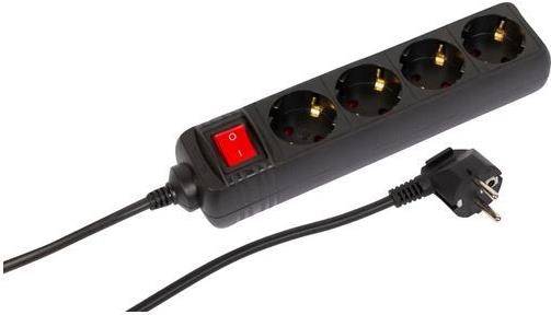 MicroConnect 4-way Schuko Socket on/off switch 5M Black