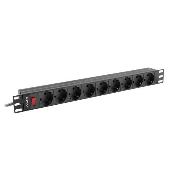 Lanberg PDU Steckdosenleiste 19 1U 9x Schuko 3m schwarz Multimedia-Technik Steckdosenleisten