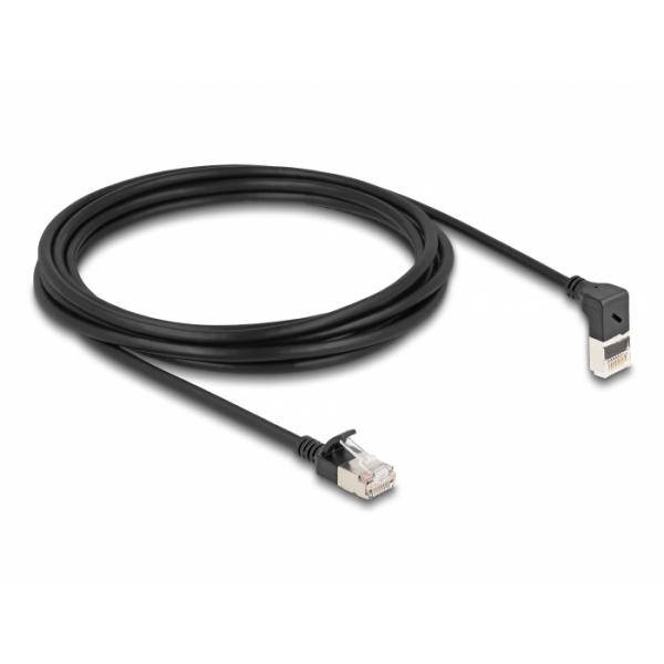 DeLOCK RJ45 Netzwerkkabel Cat.6A S/FTP Slim 90° oben gewinkelt / gerade 3 m schwarz