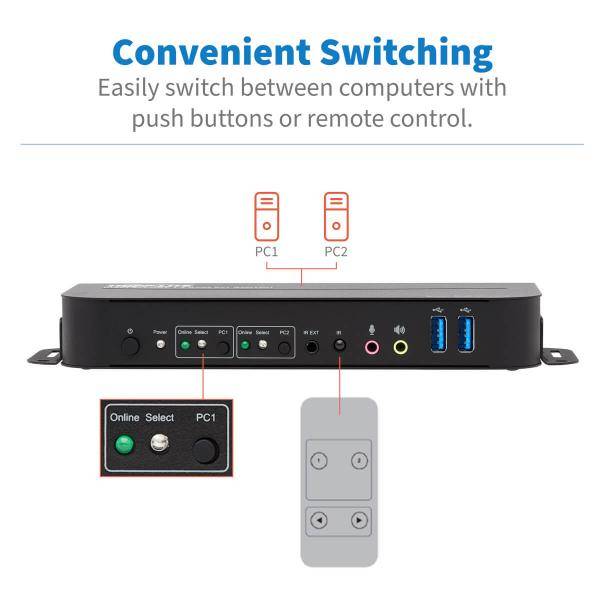 Tripp DisplayPort USB KVM Switch 2-Port 4K 60Hz HDR DP 1.4 USB Cables - KVM-/Aud