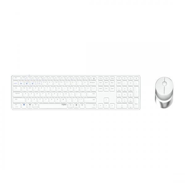 Rapoo Kabelloses Multi-Mode-Deskset 9850M Weiss QWERTZ Tastatur 1.600 dpi Kabellos Optisch 7 Tasten Bluetooth