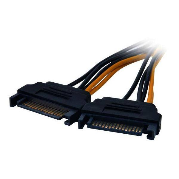 Akasa Strom Adapter [2x SATA-Strom-Stecker 15pol. - 1x PCIe-Stecker 6pol.] 0.15 m Schwarz, Gelb