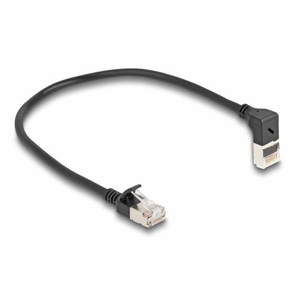 Delock RJ45 Netzwerkkabel Cat.6A S/FTP Slim 90° oben gewinkelt / gerade 0,25 m