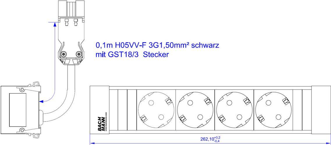 BACHMANN POWER FRAME 4xCEE7/3 ALU 0,20m 3G1,5mm² sw GST18