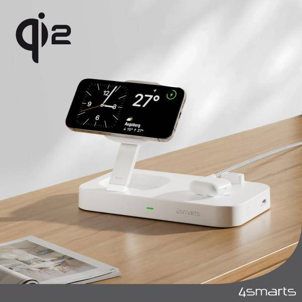 4smarts Trident - Kabelloses Ladegerät - Qi2 + AC-Netzteil - 25 Watt - 1 A - 2 Ausgabeanschlussstellen (24 pin USB-C)