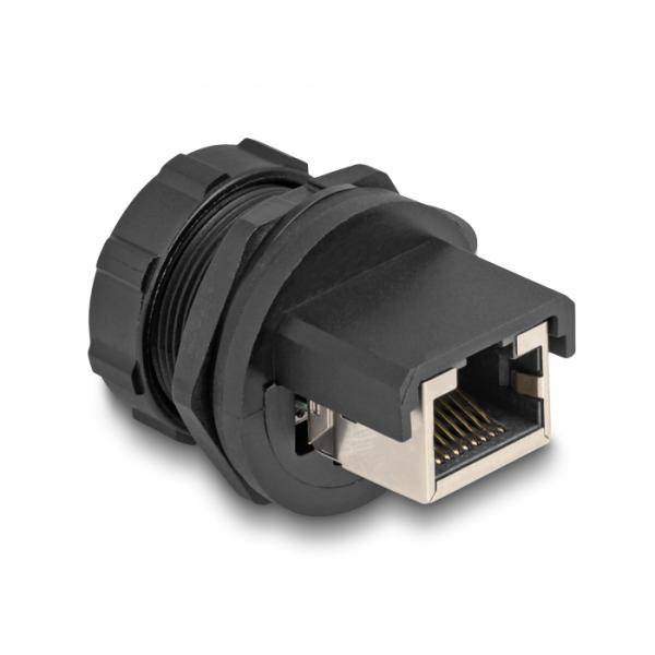 Delock RJ45 Cat.6A Kupplung mit Verschlusskappe zum Einbau IP67 staub- und wasserdicht - Cat6a - Schwarz - Metall
