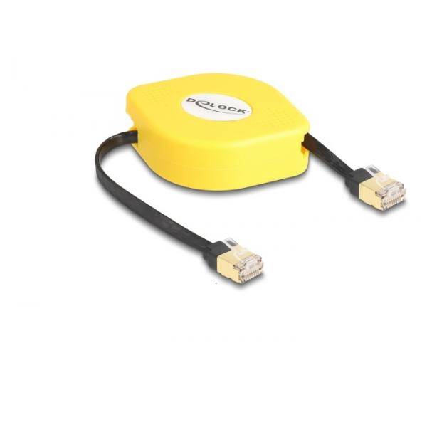 Delock Netzwerkkabel RJ-45 S zu S 1.5 m STP CAT 6a geformt einziehbar flach Schwarz
