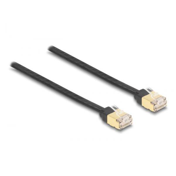 Delock Netzwerkkabel RJ-45 S zu S 1.5 m STP CAT 6a geformt einziehbar flach Schwarz