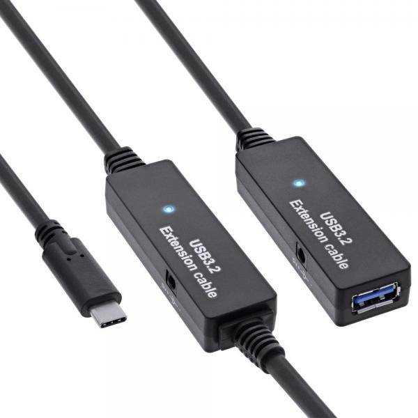 InLine® USB 3.2 Gen.1 Aktiv-Verlängerung, USB-C Stecker an USB-A Buchse, 15m