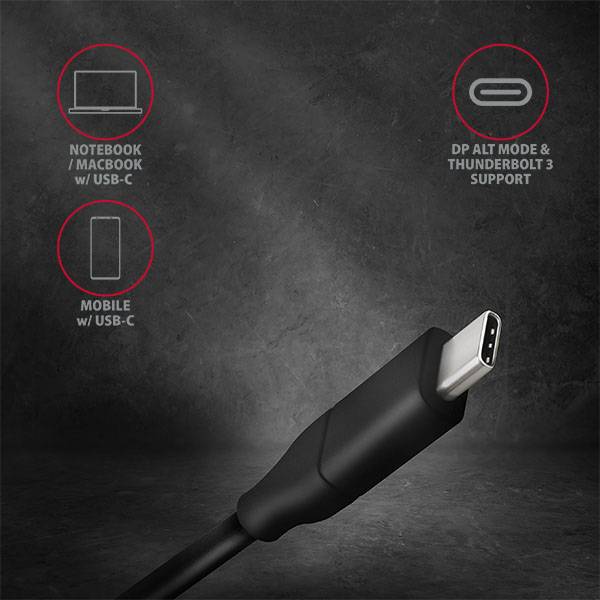 AXAGON RVC-DPC - 1,8 m - USB Typ-C - DisplayPort - Männlich - Männlich - Schwarz