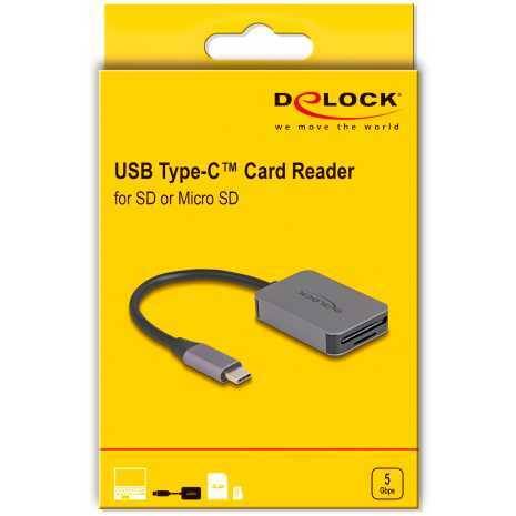 Delock Kartenleser (microSD, SD) - USB-CSecure Digital (SD) - USB Typ C -